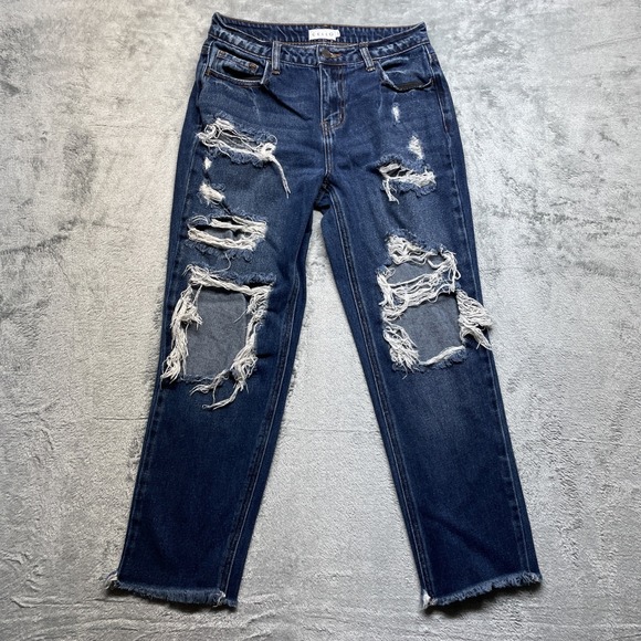 Cello Jeans Crop Women's Size 5 Blue High Rise 5-Pocket Frayed Distressed - Picture 1 of 8
